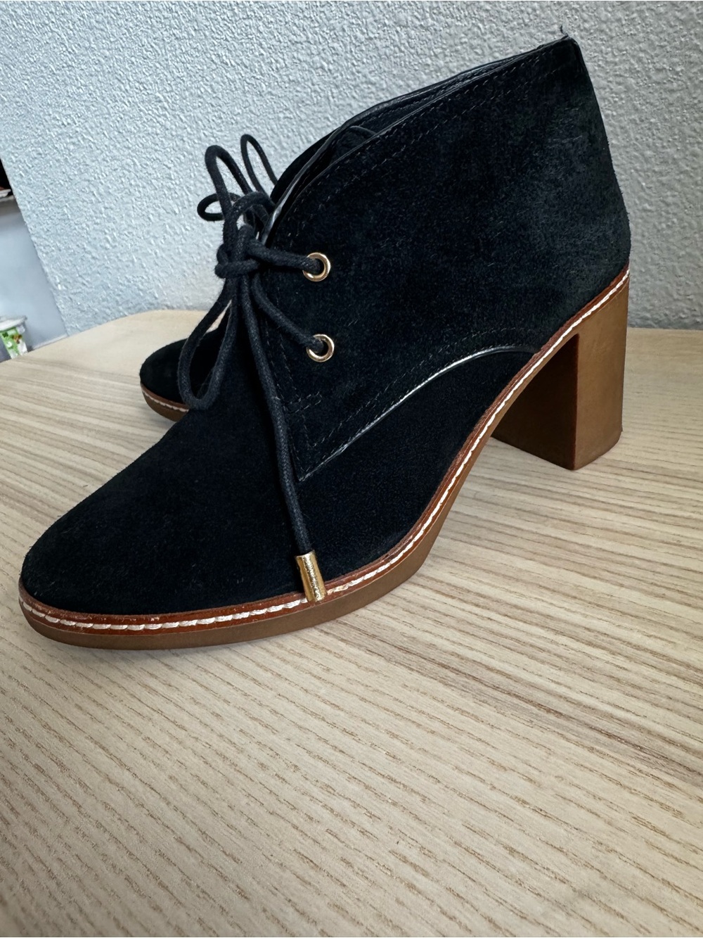 Tory Burch Hilary Black Suede Chukka Lace Up Block Heel Booties